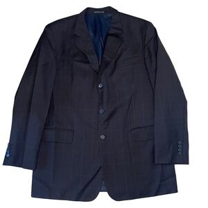 Mantoni Italy Super 120s Wool Blazer Mens 44L Black Plaid Suit Jacket Sport Coat